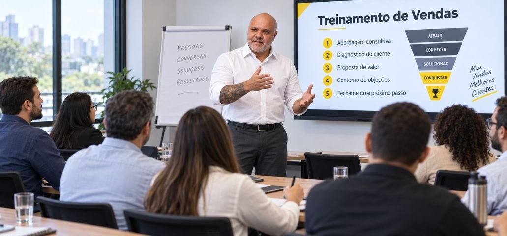 Aloizio Dias conduzindo treinamento de vendas